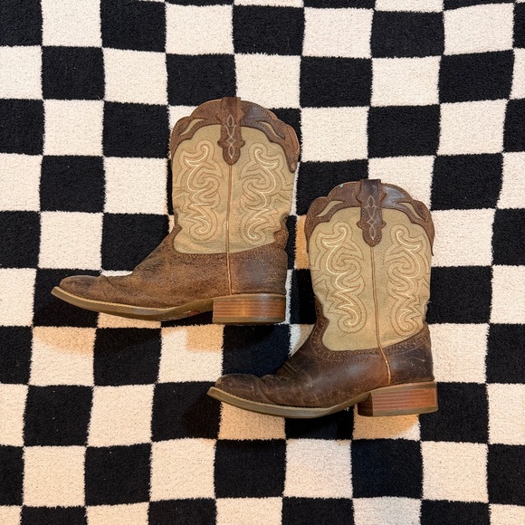 mens justin brown leather cowboy work boots size 9 - Picture 1 of 5